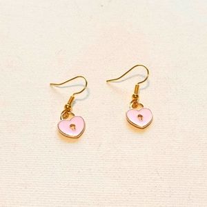 Gold Plated Pink Enamel Keyhole Heart Earrings